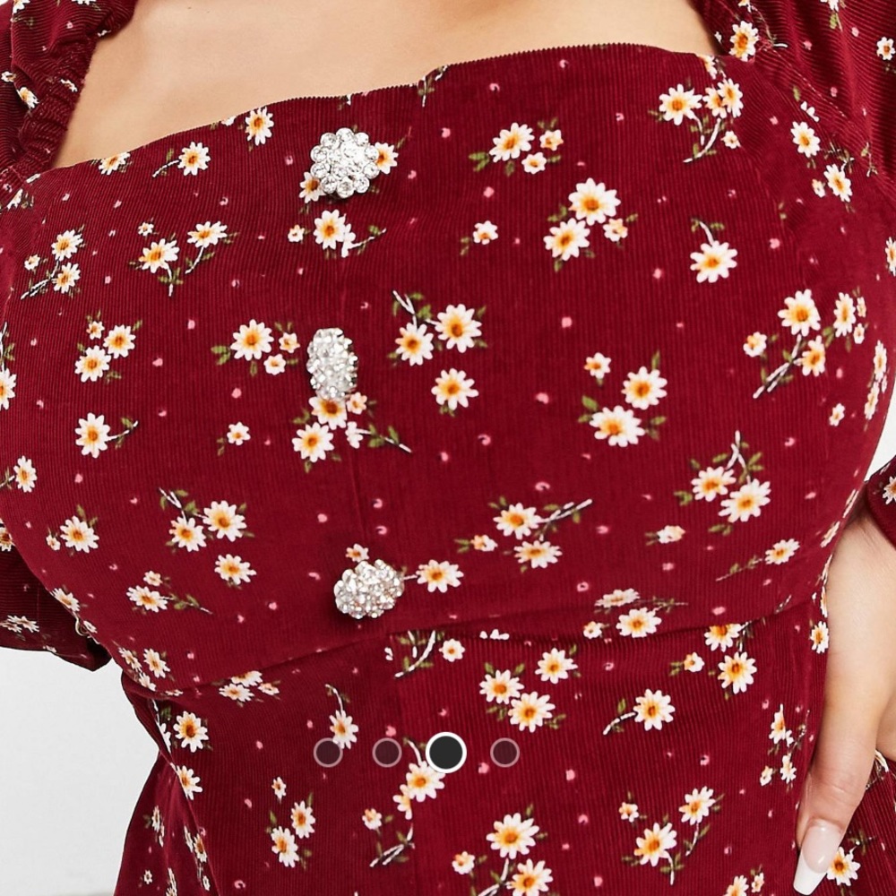 ASOS Curve size maroon dress with pave buttons
